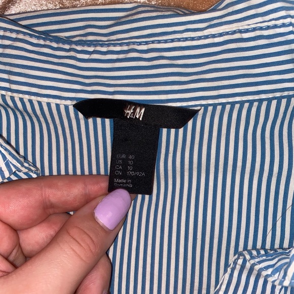 H&M Blue and White Striped Button-Up Collared Blouse - Picture 3 of 4